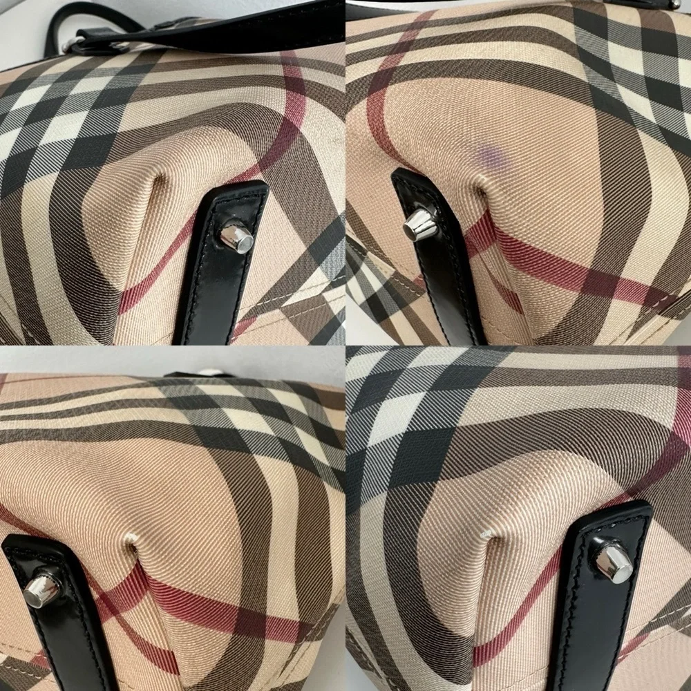 💯Authentic BURBERRY NOVA CHECK TOTE BAG LEATHER  HANDBAGS🍀